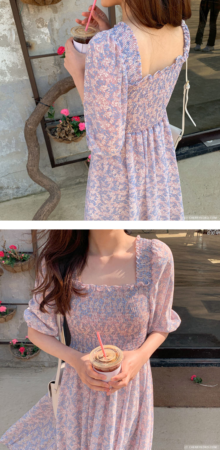 CHERRYKOKO - Smocked Floral Printed Dress