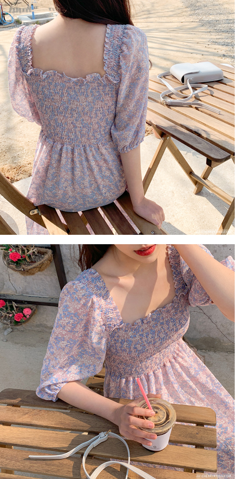 CHERRYKOKO - Smocked Floral Printed Dress