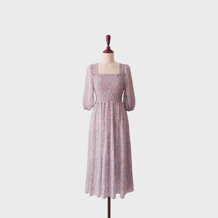 CHERRYKOKO - Smocked Floral Printed Dress