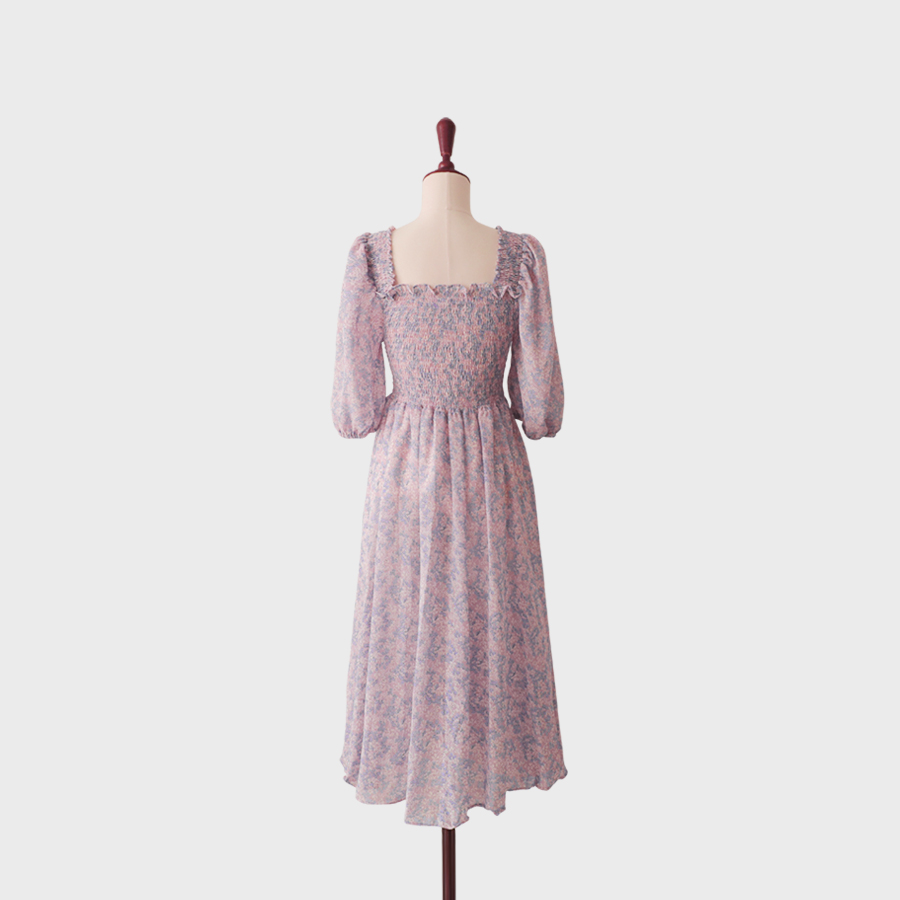 CHERRYKOKO - Smocked Floral Printed Dress