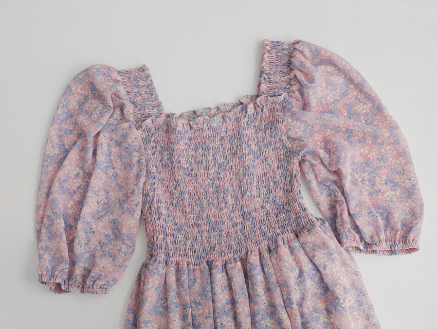 CHERRYKOKO - Smocked Floral Printed Dress