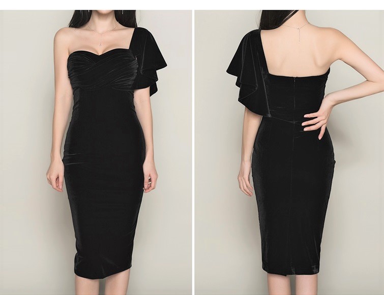 Closet de Cendrillon - Robe de soirée bustier en velours à une manche