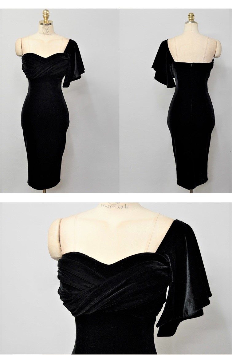 Closet de Cendrillon - Robe de soirée bustier en velours à une manche