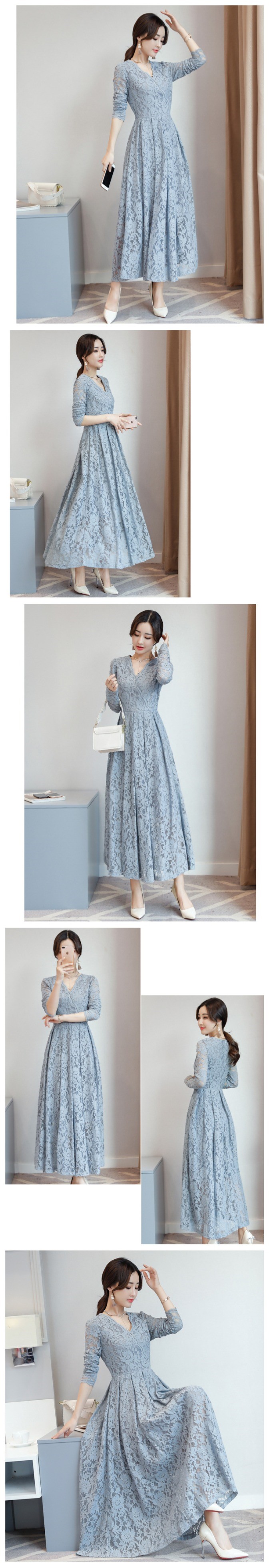 Placard de Cendrillon - Robe longue en dentelle à manches coudées