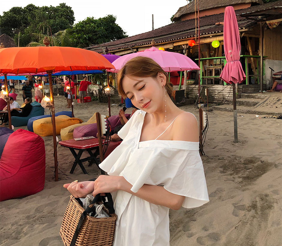 chuu - Single-Shoulder Buttoned Mini A-Line Dress