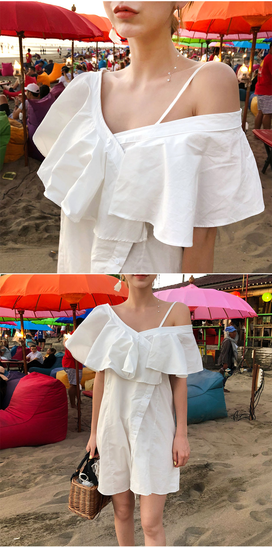 chuu - Single-Shoulder Buttoned Mini A-Line Dress