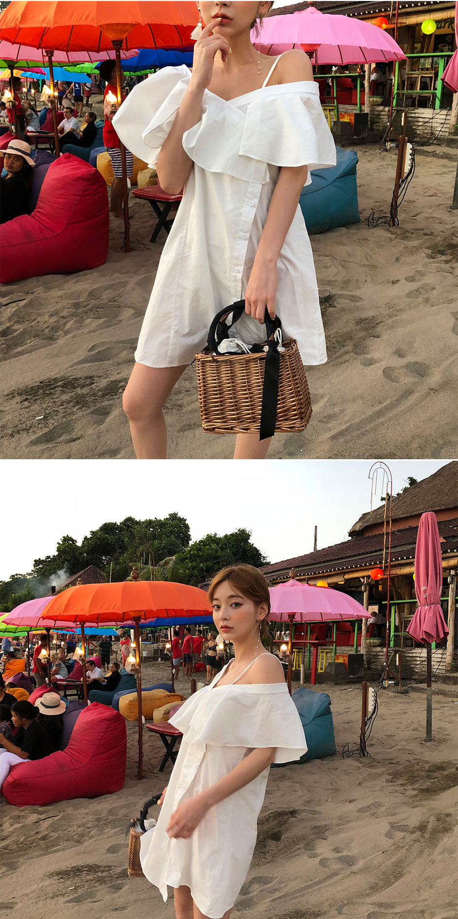 chuu - Single-Shoulder Buttoned Mini A-Line Dress