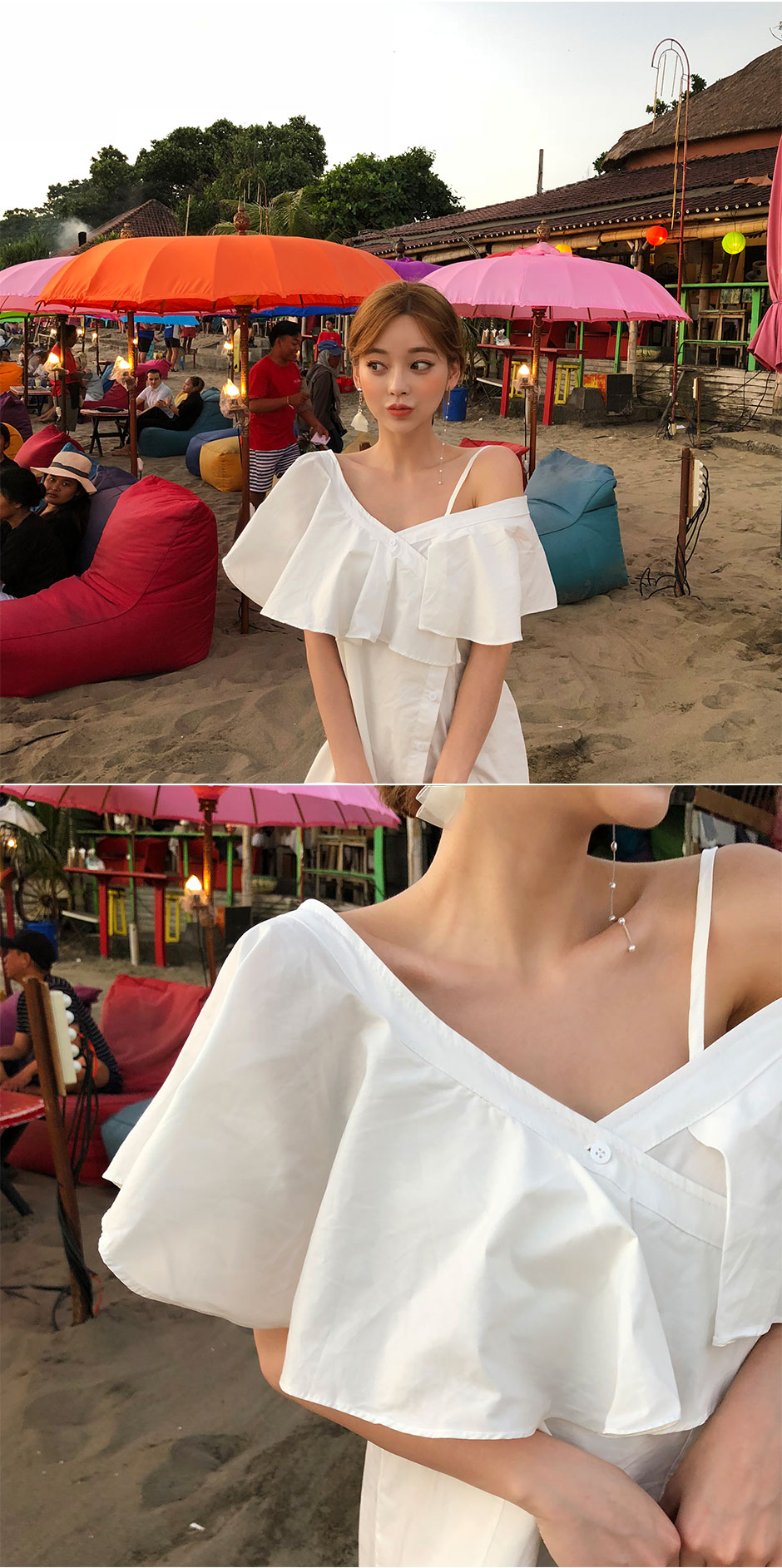 chuu - Single-Shoulder Buttoned Mini A-Line Dress