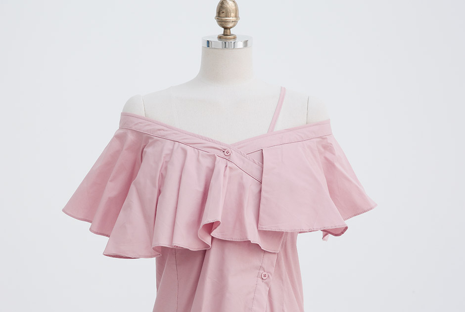 chuu - Single-Shoulder Buttoned Mini A-Line Dress