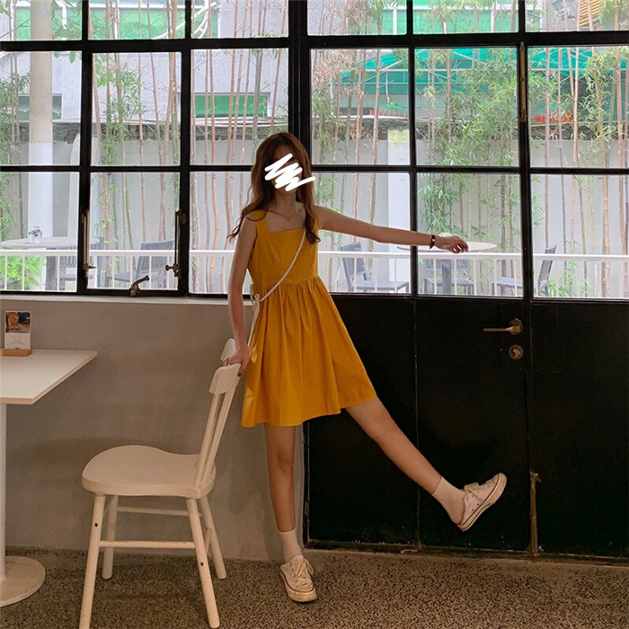 MissLady - Wide Strap Plain Dress