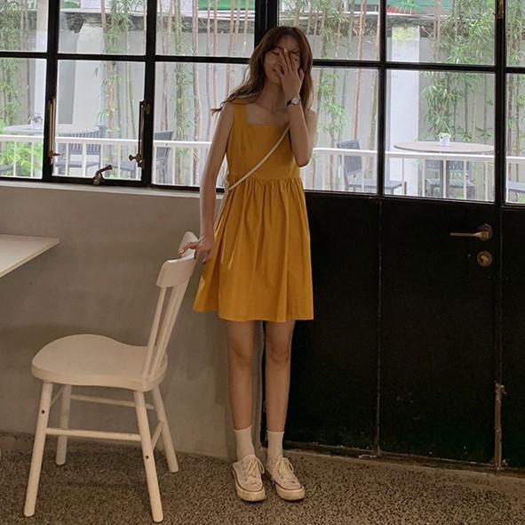 MissLady - Wide Strap Plain Dress
