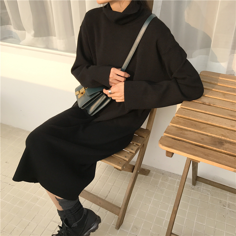 MissLady - Robe en maille oversize unie à col roulé