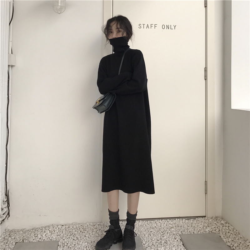 MissLady - Robe en maille oversize unie à col roulé