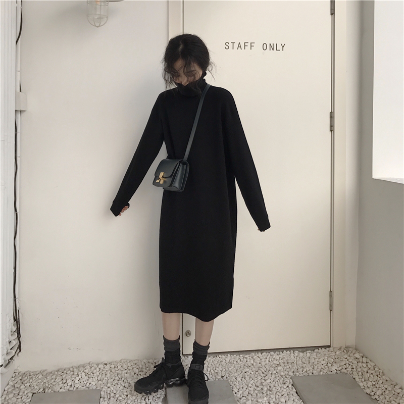 MissLady - Robe en maille oversize unie à col roulé