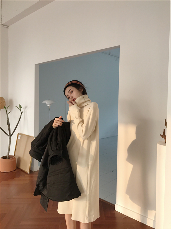 MissLady - Robe en maille oversize unie à col roulé