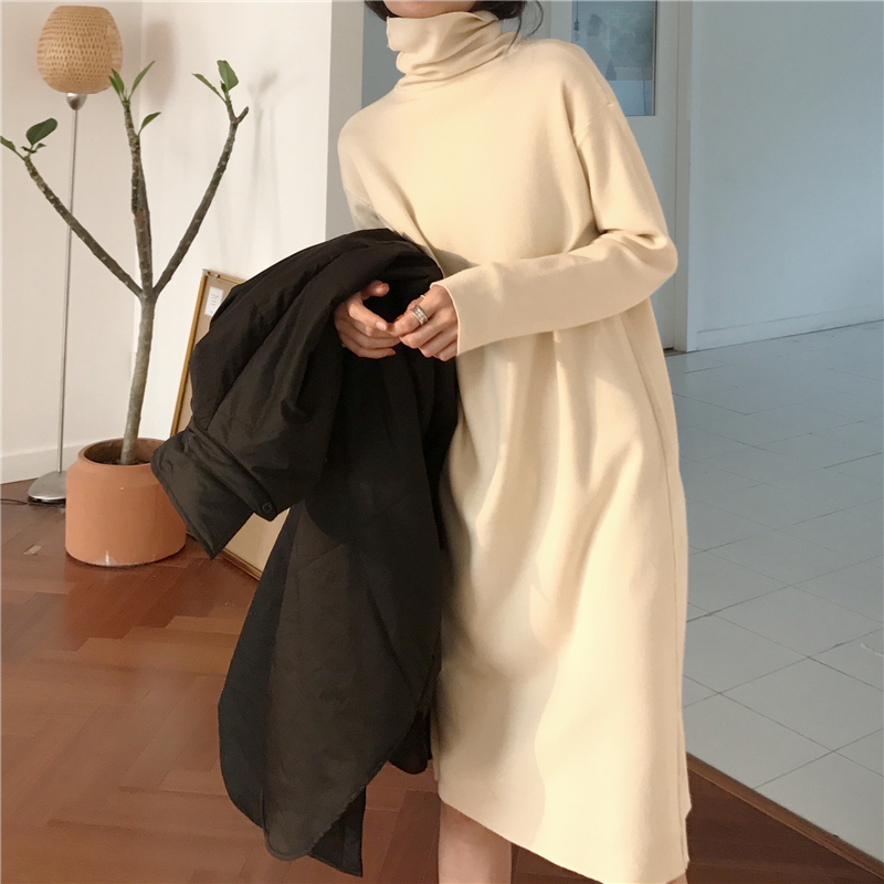 MissLady - Robe en maille oversize unie à col roulé