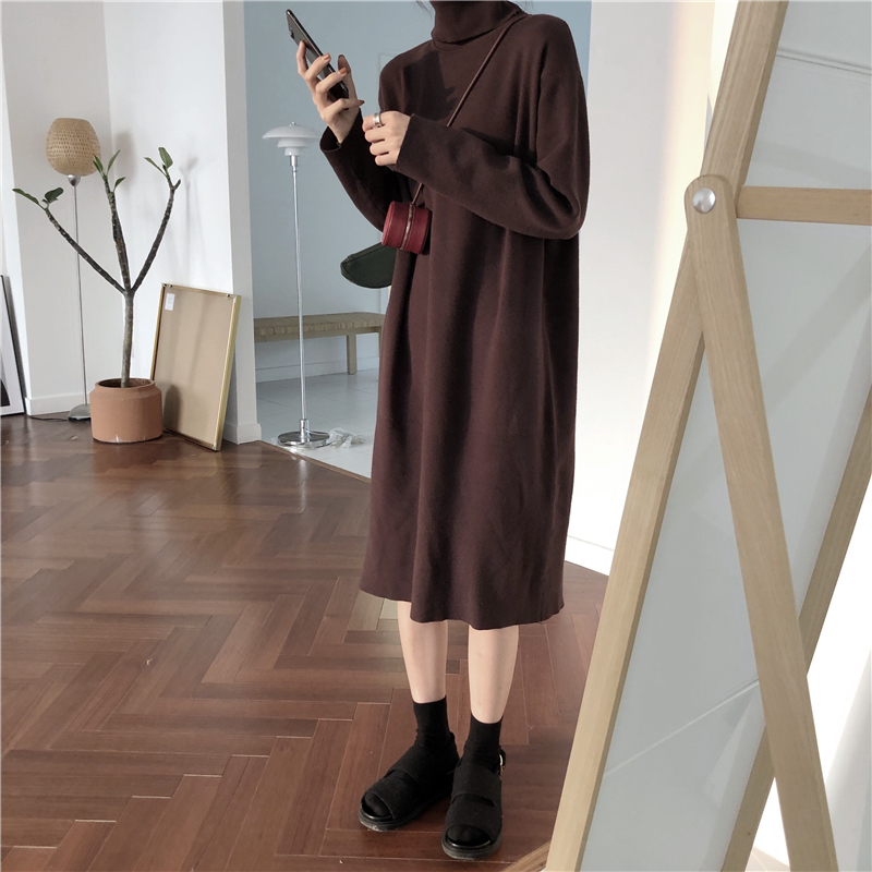 MissLady - Robe en maille oversize unie à col roulé