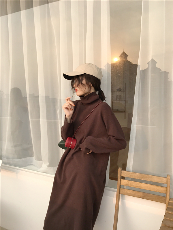 MissLady - Robe en maille oversize unie à col roulé