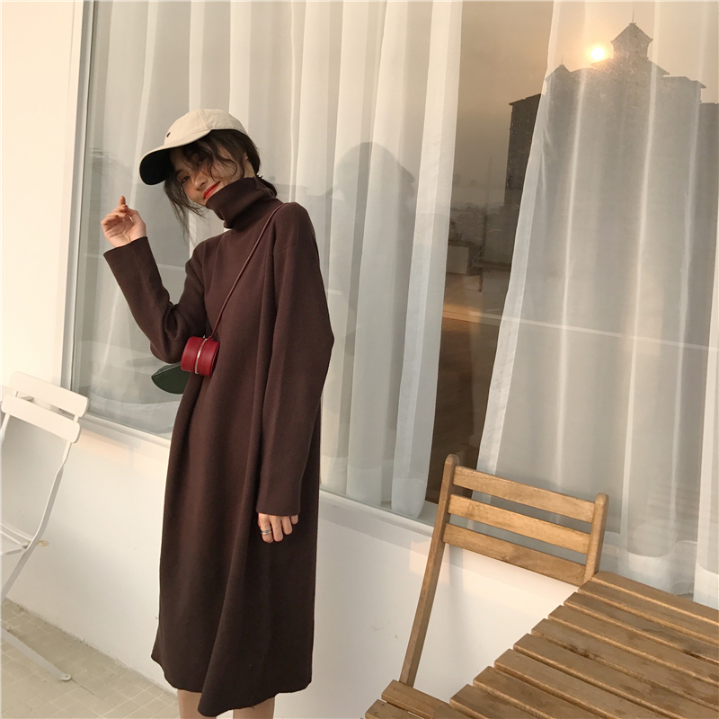 MissLady - Robe en maille oversize unie à col roulé