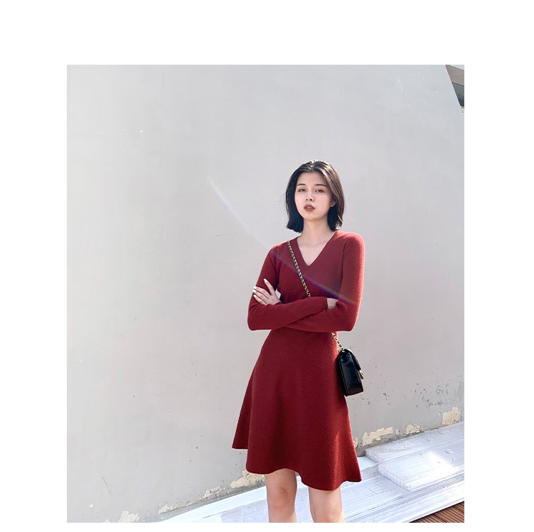 MsBlossom - Robe trapèze en tricot à col en V