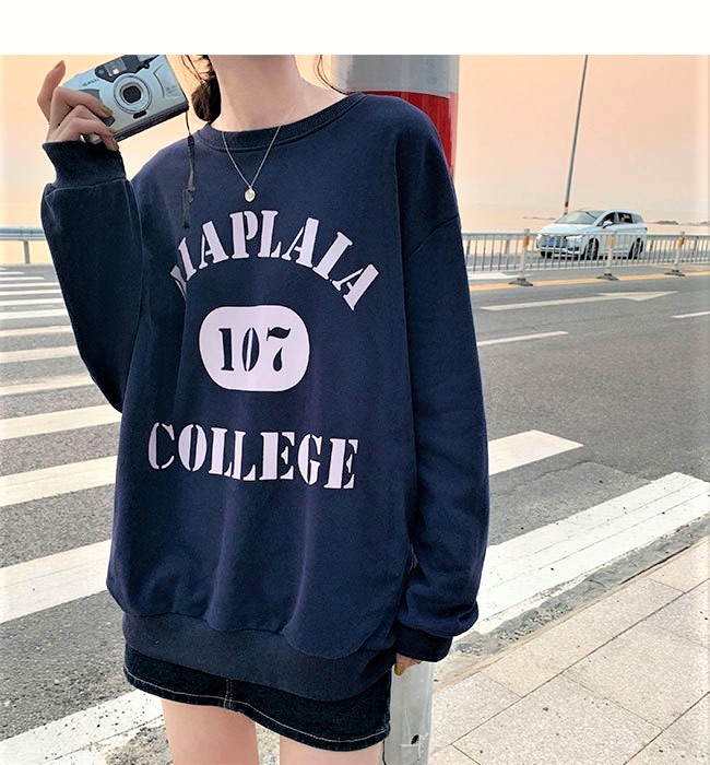 PinkGirl - Dropped Shoulder Lettering Printed Pullover