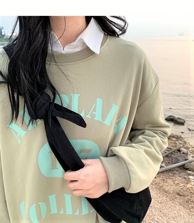 PinkGirl - Dropped Shoulder Lettering Printed Pullover
