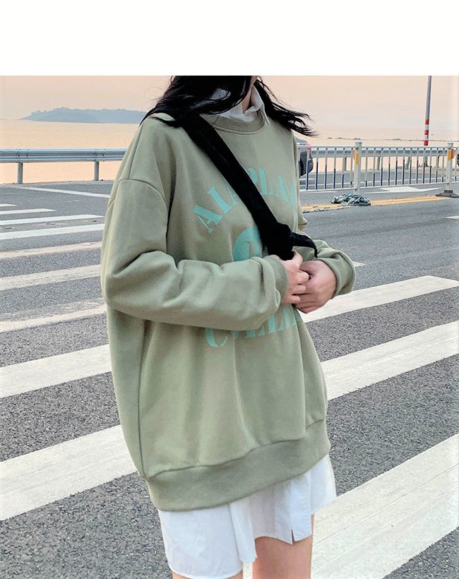PinkGirl - Dropped Shoulder Lettering Printed Pullover
