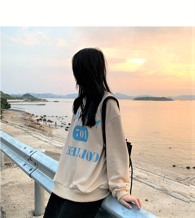 PinkGirl - Dropped Shoulder Lettering Printed Pullover