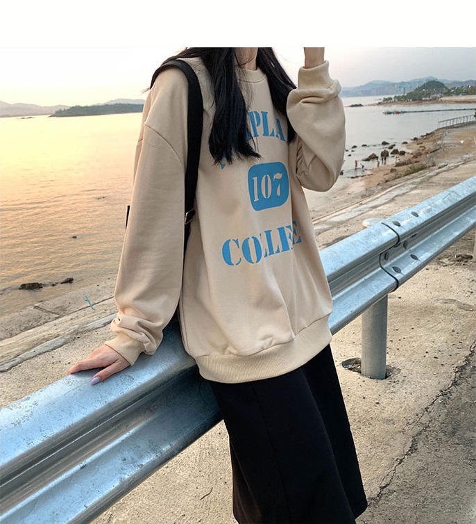 PinkGirl - Dropped Shoulder Lettering Printed Pullover
