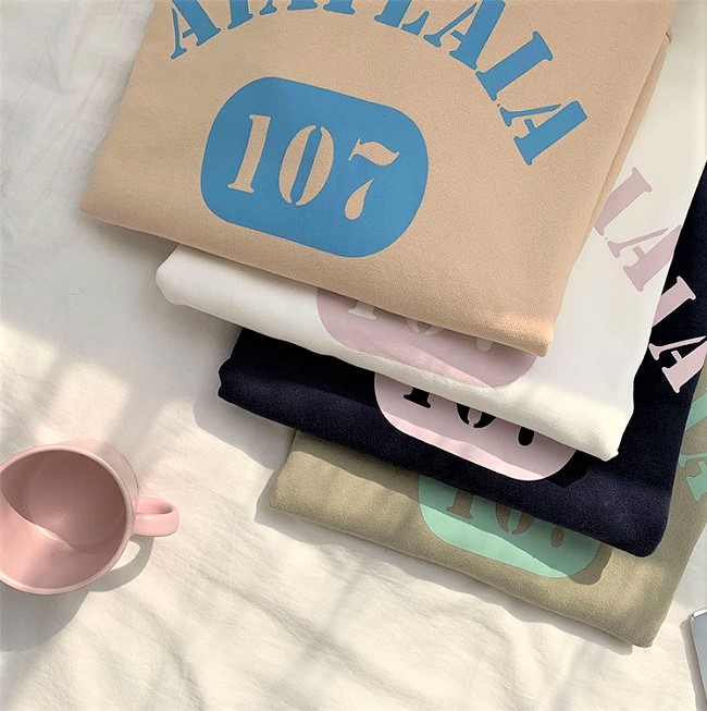 PinkGirl - Dropped Shoulder Lettering Printed Pullover