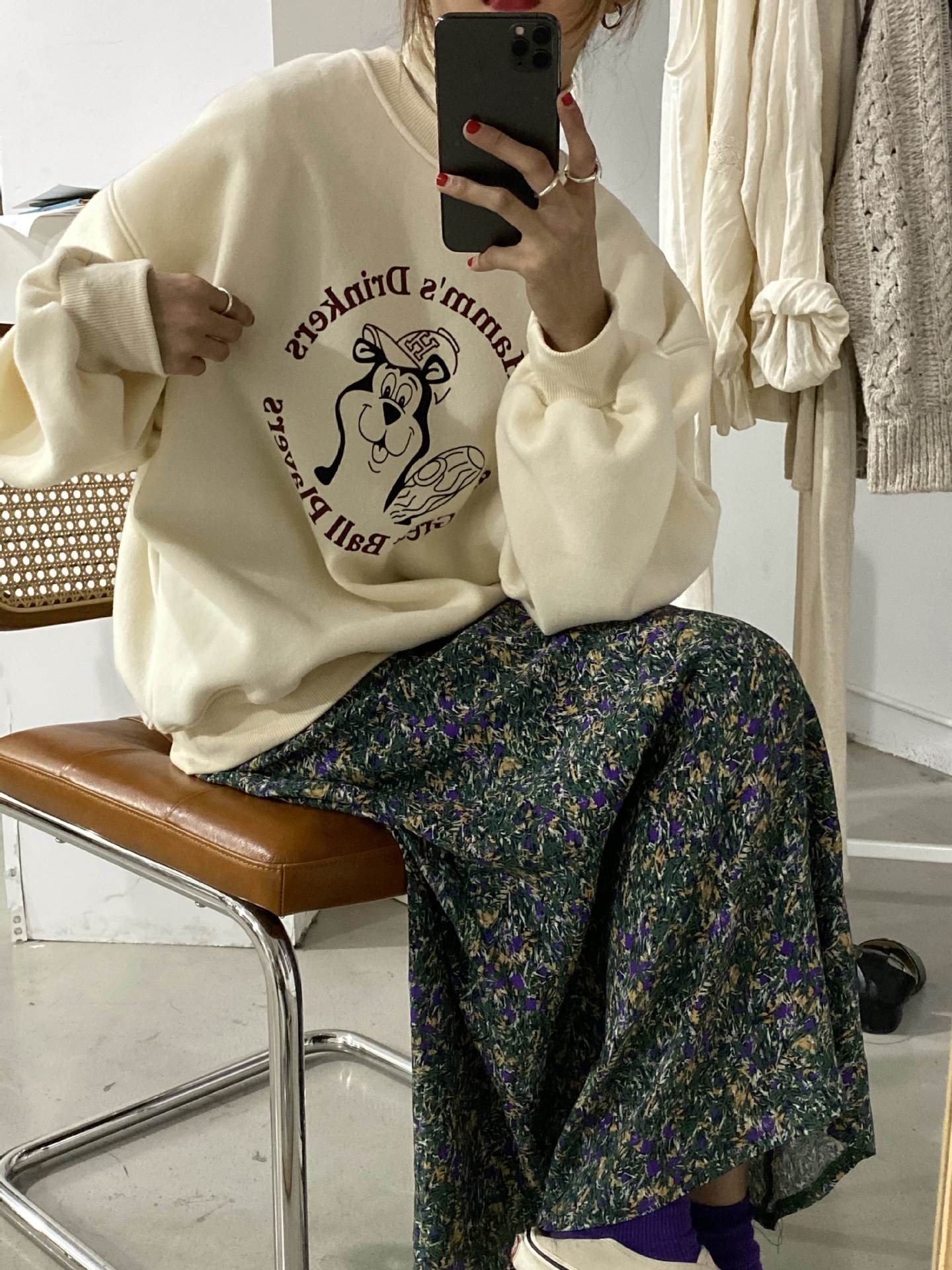 Rosy.B - Long-Sleeve Round-Neck Printed Pullover