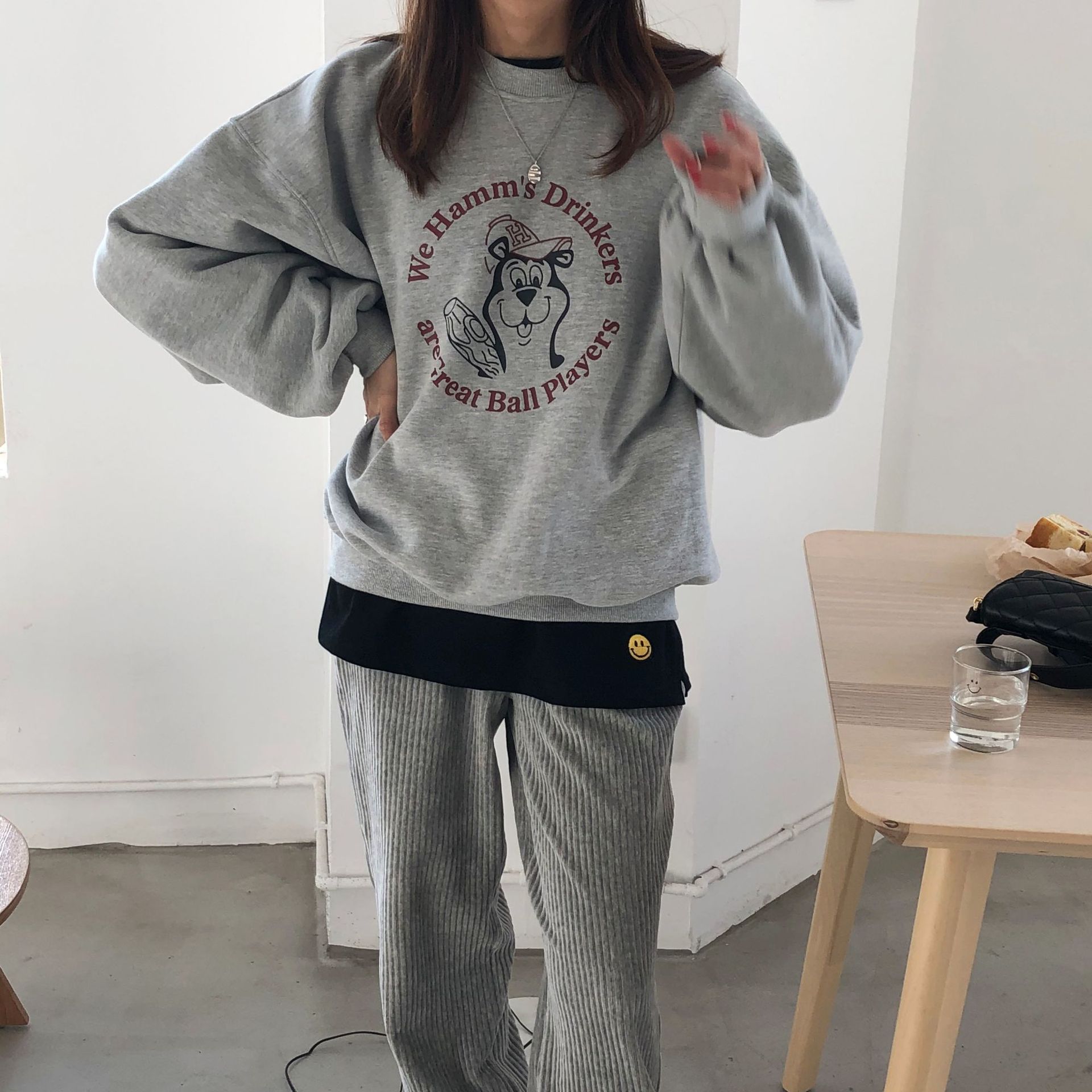 Rosy.B - Long-Sleeve Round-Neck Printed Pullover