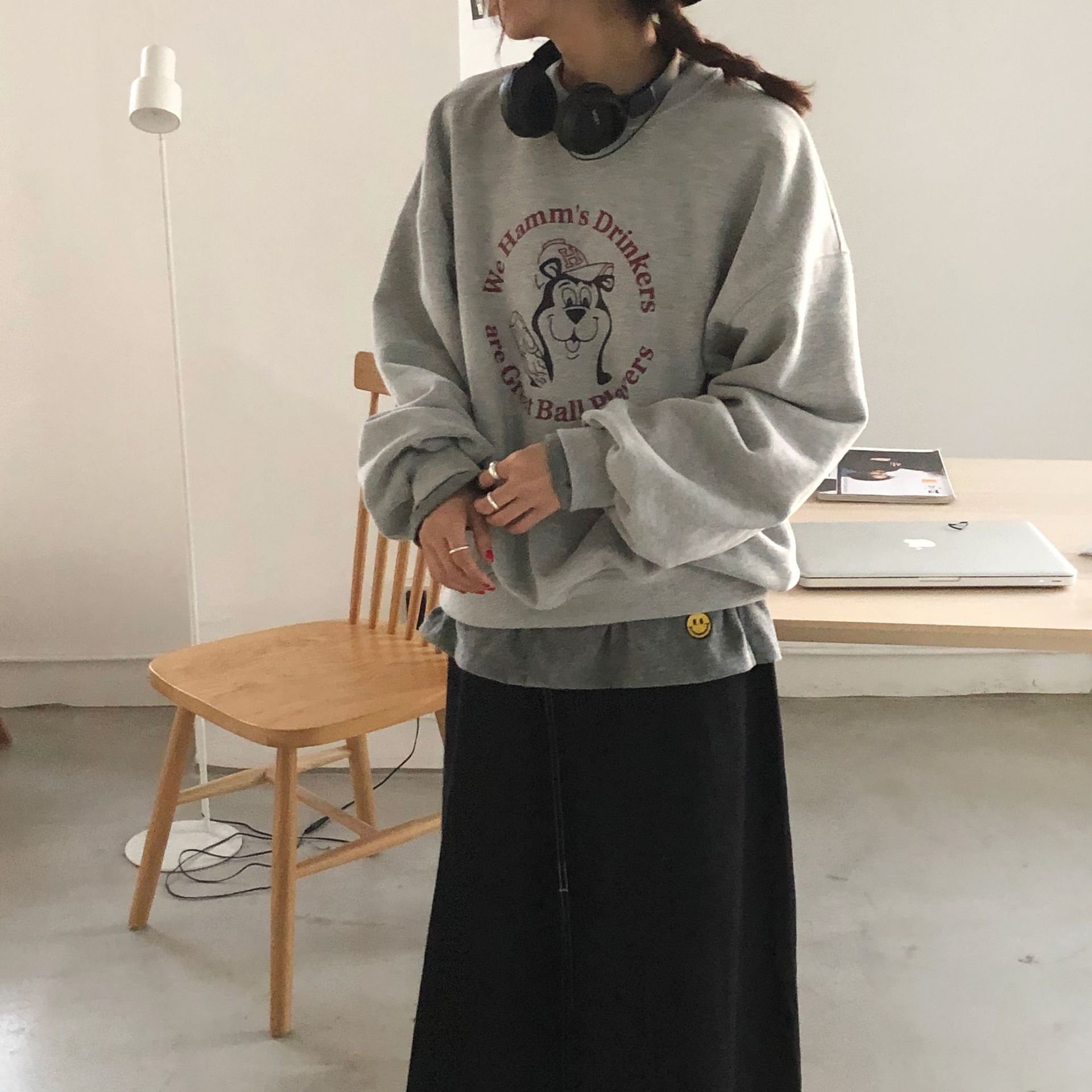 Rosy.B - Long-Sleeve Round-Neck Printed Pullover
