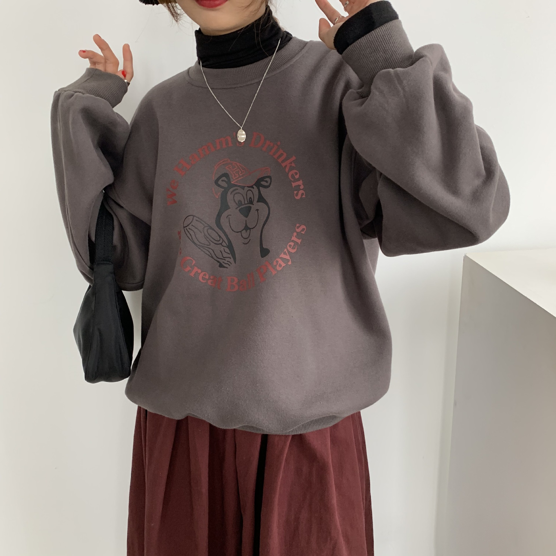 Rosy.B - Long-Sleeve Round-Neck Printed Pullover