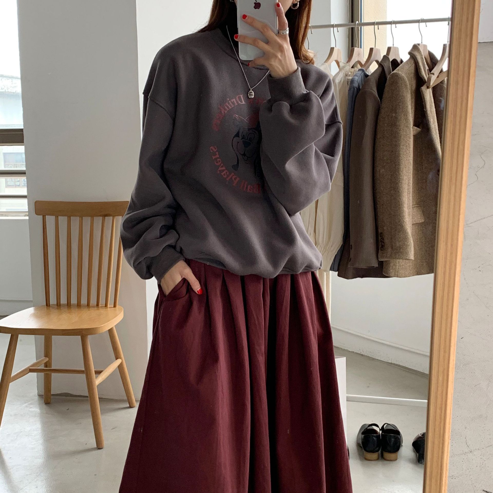 Rosy.B - Long-Sleeve Round-Neck Printed Pullover