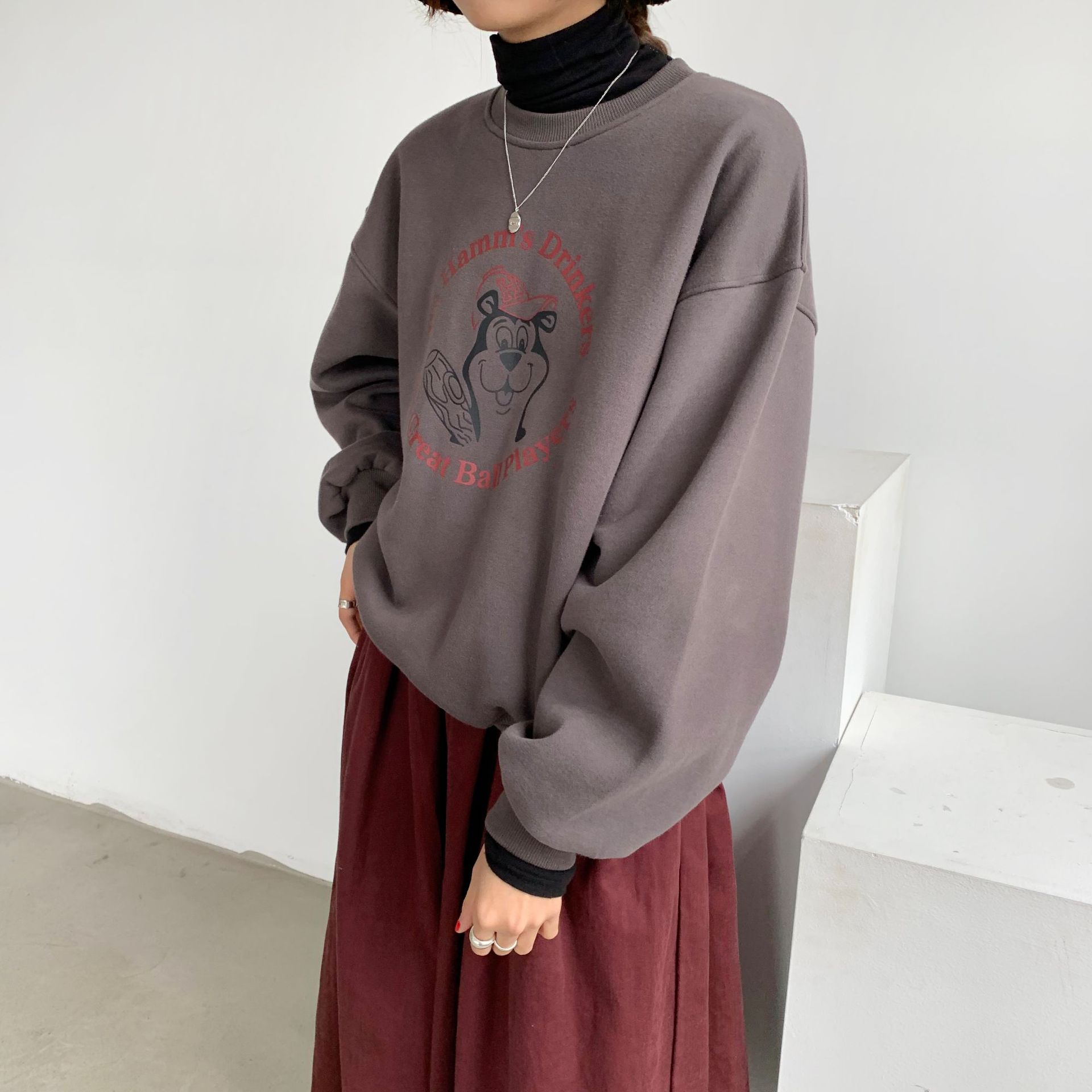 Rosy.B - Long-Sleeve Round-Neck Printed Pullover