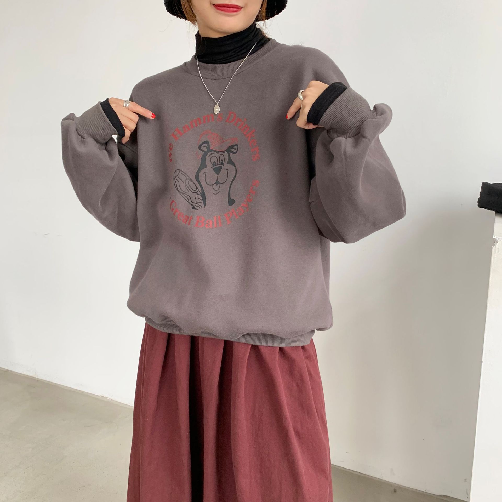 Rosy.B - Long-Sleeve Round-Neck Printed Pullover