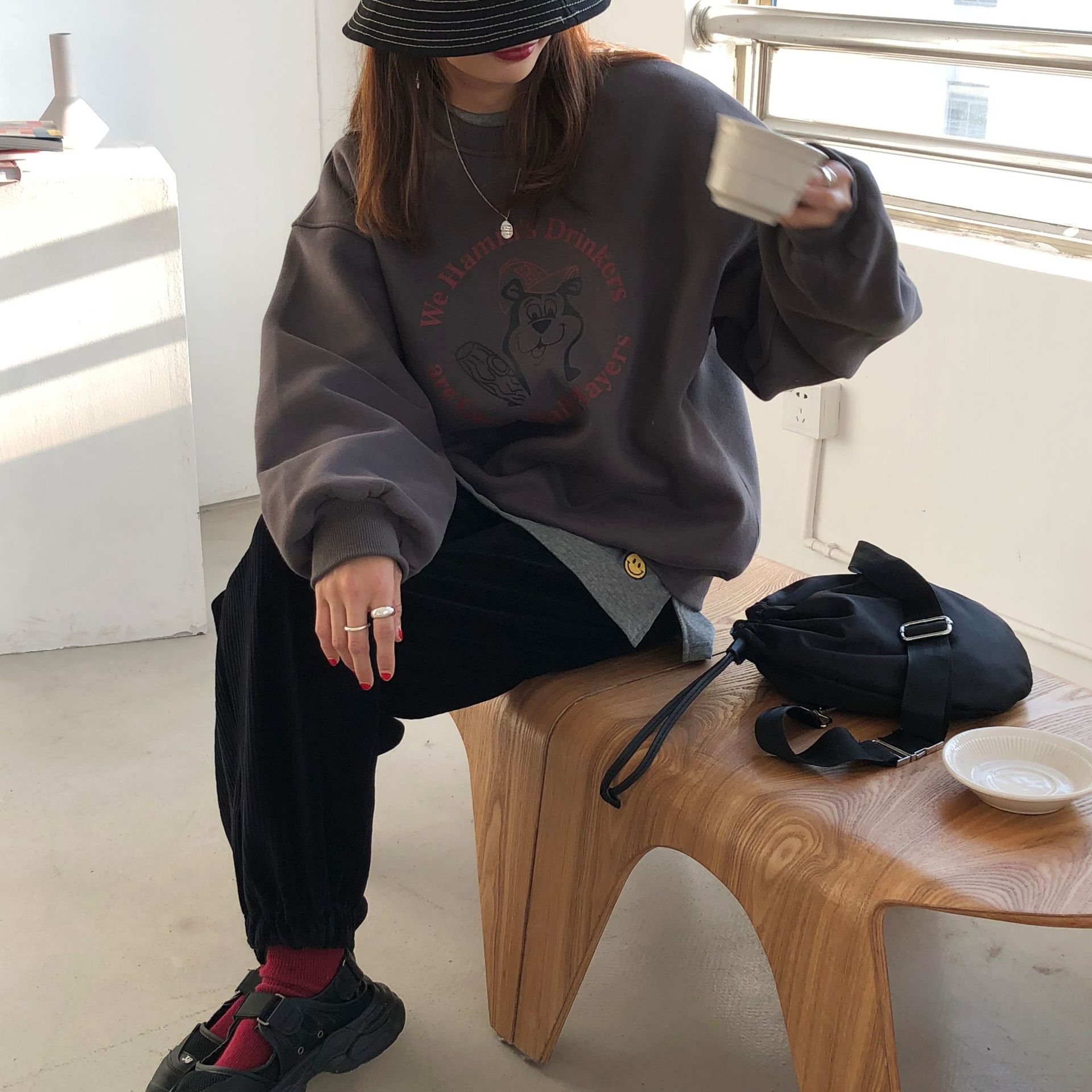 Rosy.B - Long-Sleeve Round-Neck Printed Pullover