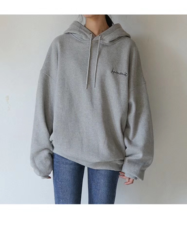Seoulflash - Sweat à capuche brodé avec lettre à manches longues