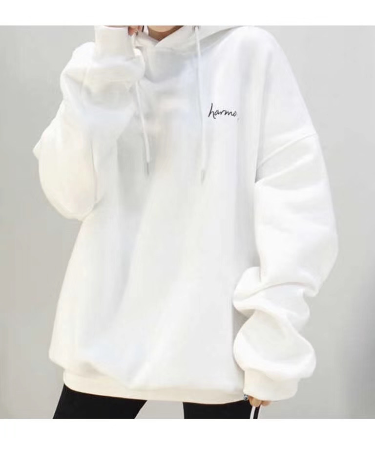Seoulflash - Sweat à capuche brodé avec lettre à manches longues