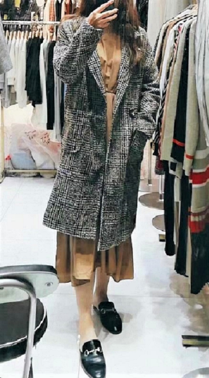 For J - Manteau long écossais en laine mélangée