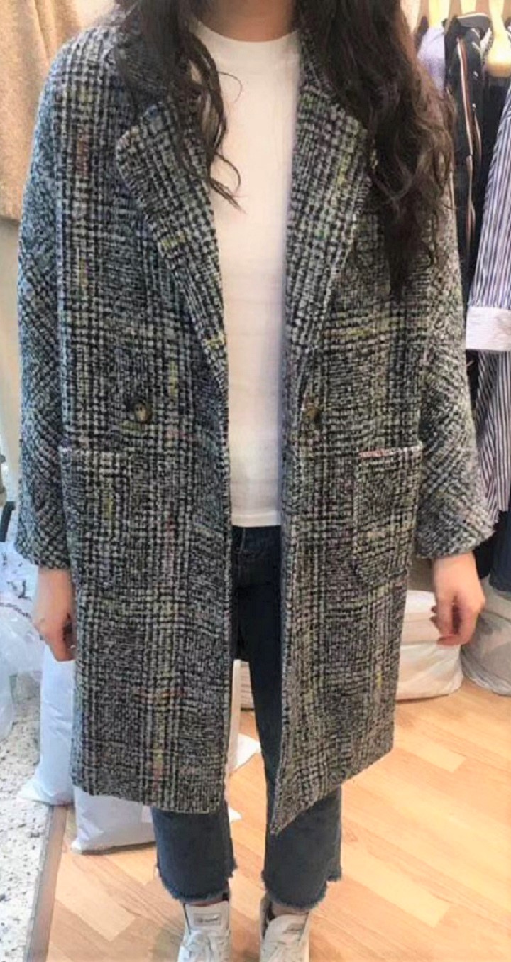 For J - Manteau long écossais en laine mélangée