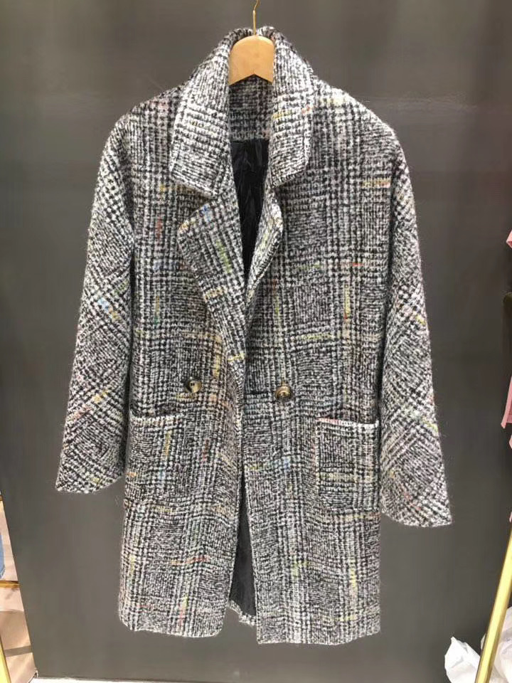 For J - Manteau long écossais en laine mélangée