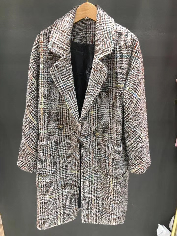 For J - Manteau long écossais en laine mélangée