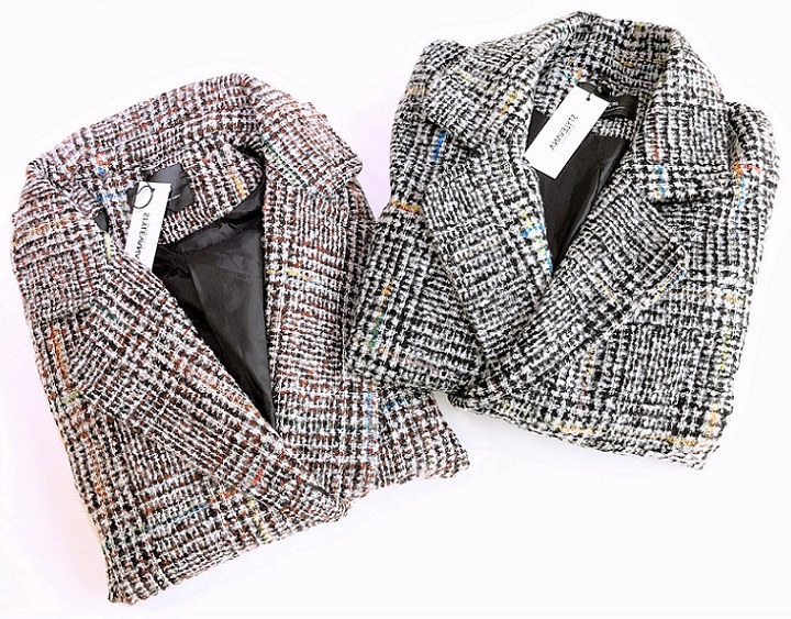 For J - Manteau long écossais en laine mélangée