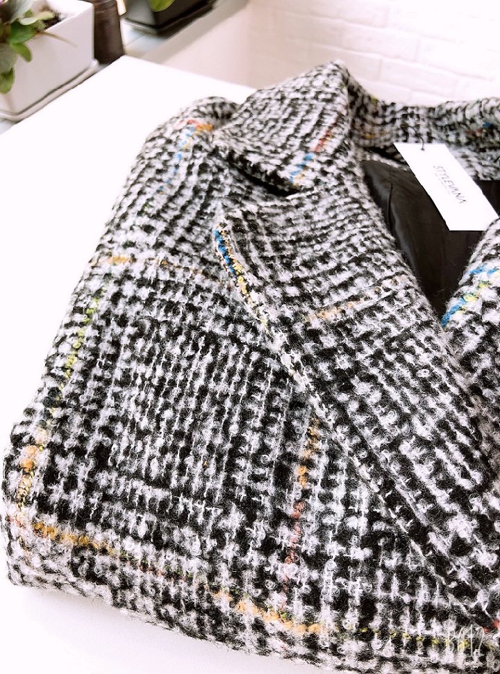 For J - Manteau long écossais en laine mélangée