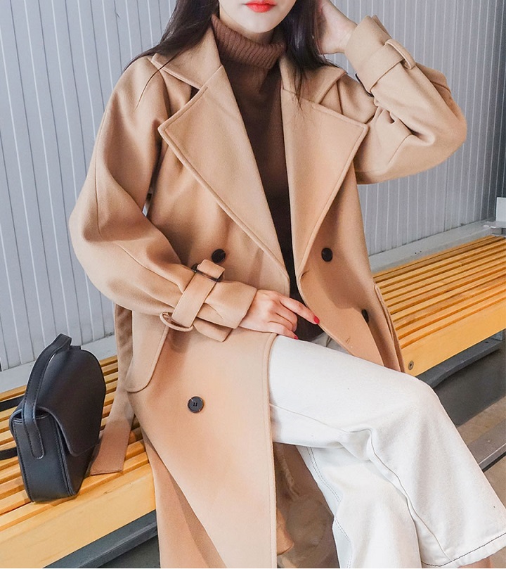 Icecream12 - Manteau long simple boutonnage uni avec ceinture