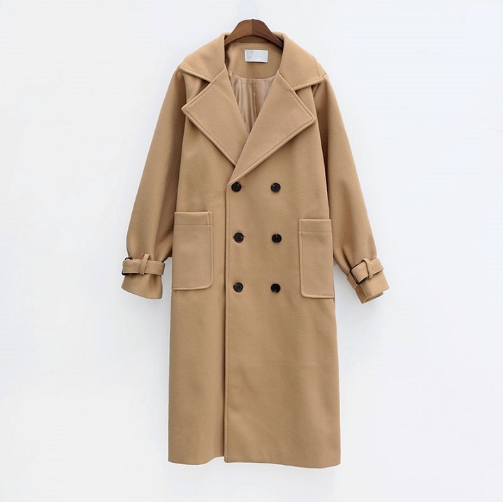 Icecream12 - Manteau long simple boutonnage uni avec ceinture