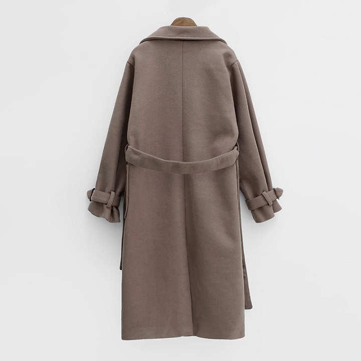 Icecream12 - Manteau long simple boutonnage uni avec ceinture