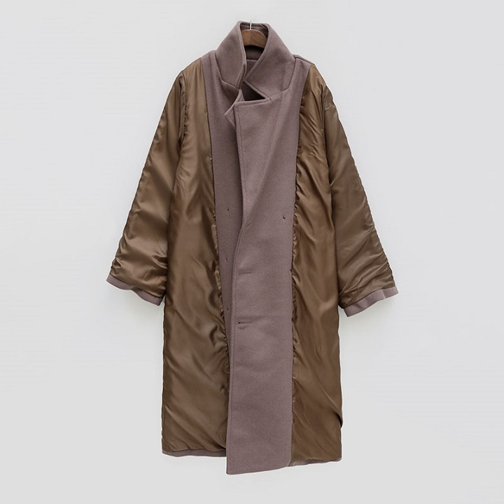 Icecream12 - Manteau long simple boutonnage uni avec ceinture